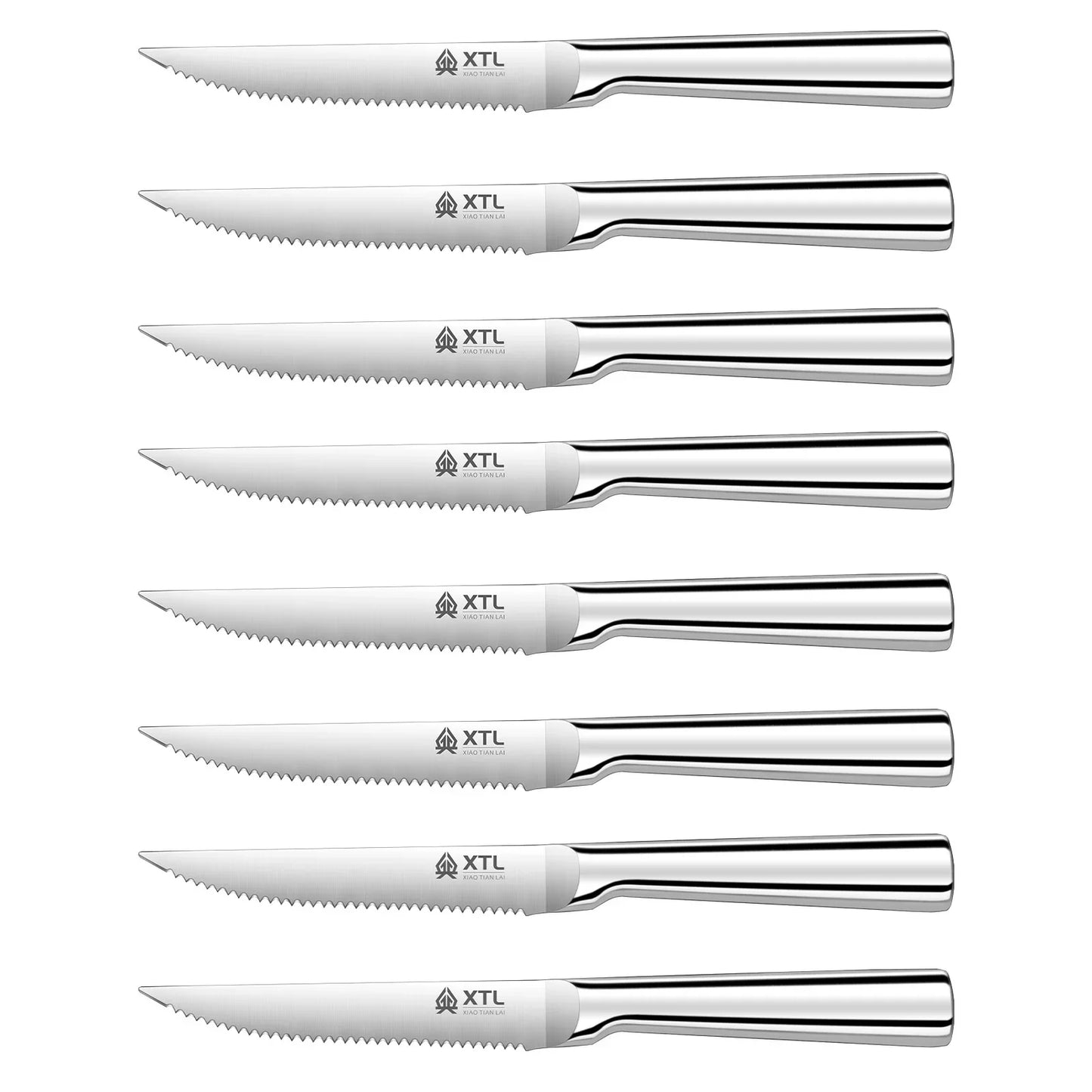 Steak Knife Set: Stainless Steel Kitchen Knives - One Piece, Handle to the Tip of the Blade