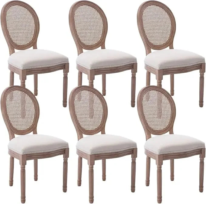 French Country Dining Chairs Set of 6 - Vintage Louis Chairs with Curved Backrest and Beautifully Carved Solid Wood Frame