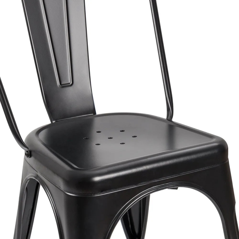 Metal Dining Chair - Set of Four Stackable Indoor Outdoor Industrial Vintage Chairs, Black