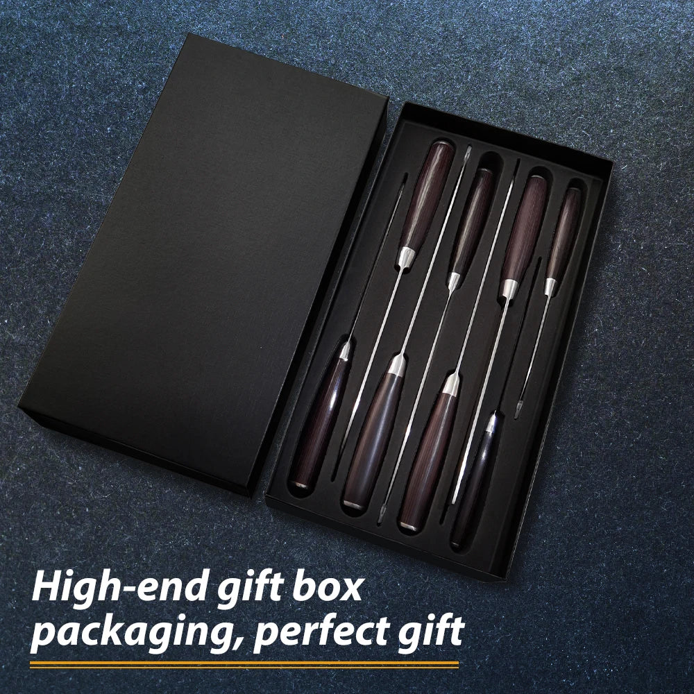 8 Piece Kitchen Knife Set: Damascus Stainless Steel, Chef, Slicing, Meat Cleaver, Utility, Paring, Bread Knife