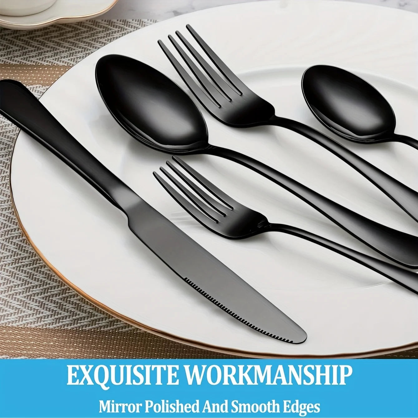 30-Piece Black Silverware Set With Steak Knives, Black Flatware Set Food-Grade Stainless Steel Tableware Cutlery Set