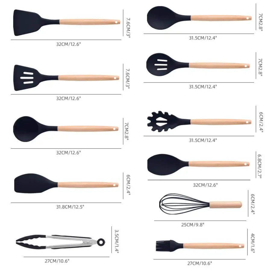 Bucket Silicone Kitchenware Sets - 19 Piece, Food Grade Silicone Cooking Utensils, 6 color options