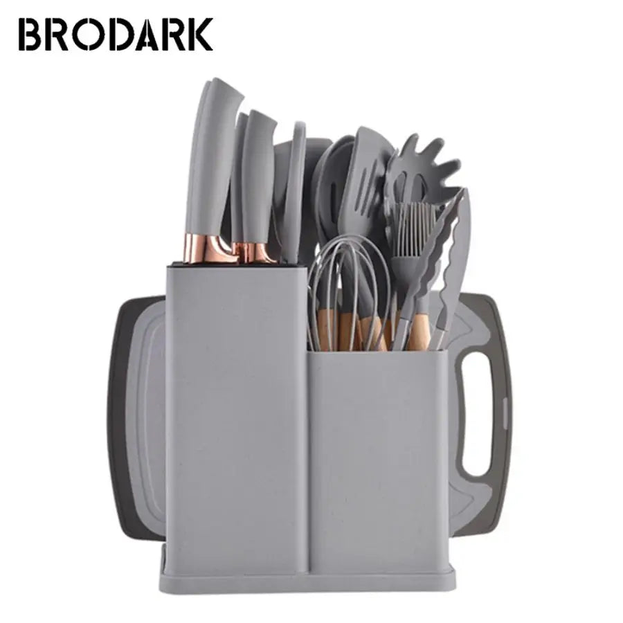 19 piece Silicone Kitchenware Set: Cooking Spoon, Shovel, Cutting Board, Fruit Knife, Chef Knife, Combination Set