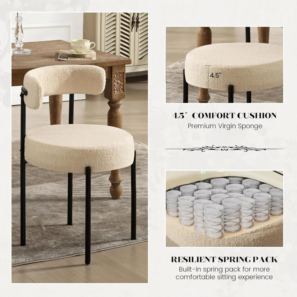 Dining Chairs Set of 6,  Upholstered with Curved Backrest, 2 Color Choices