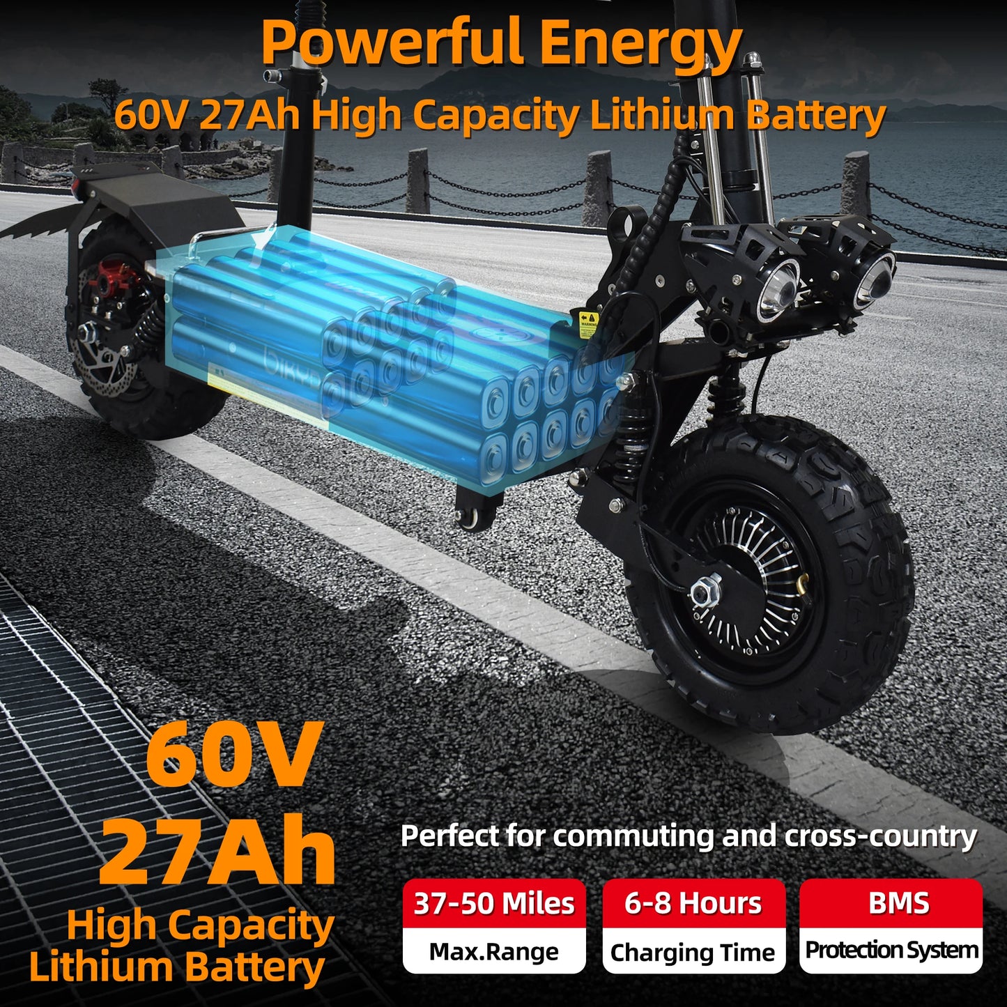 Electric Scooter for Adults, 5600W Dual Motors Up to 50 MPH, Range 50 Miles, 60V, 27Ah, Large Capacity Battery