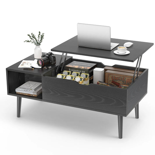 Lift Top Coffee Table 39.37"x19.7" Tea Wood Easily Adjustable Storage Shelf/Desk