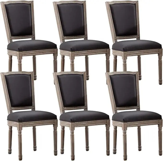 French Country Dining Chairs Set of 6 - Vintage Louis Chairs with Curved Backrest and Beautifully Carved Solid Wood Frame