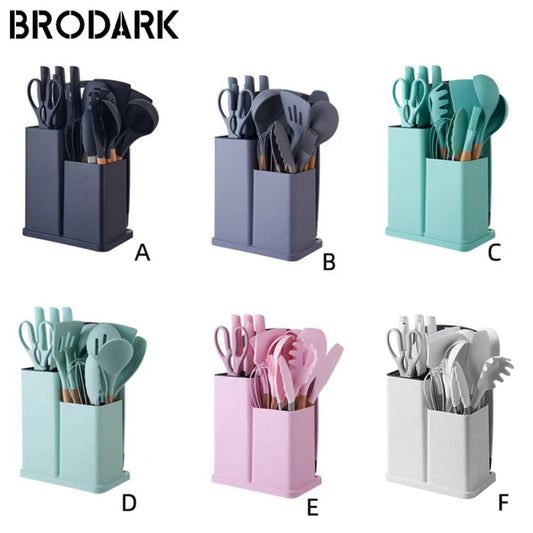 Bucket Silicone Kitchenware Sets - 19 Piece, Food Grade Silicone Cooking Utensils, 6 color options