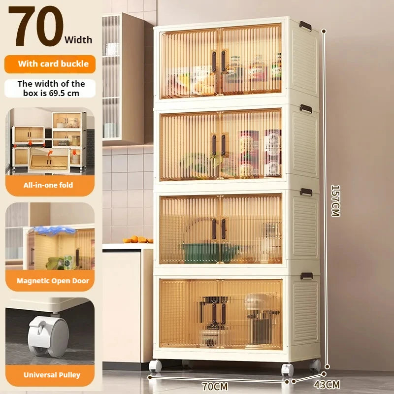 Folding Living Room Cabinet, Multifunction Closet Organizer - Wheels, Stackable, Large Capacity Storage: Box Shelf