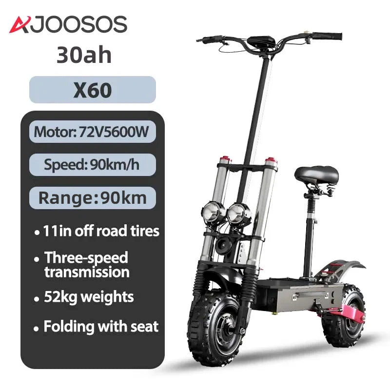 2400W-5600W Electric Scooter:  Dual Motor, Removable Seat