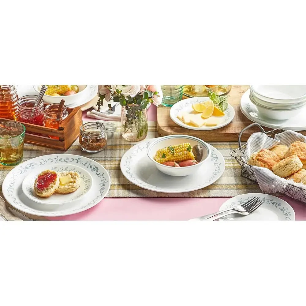 12-Piece Dinnerware Set - Vitrelle Triple-Layer Glass Stripe Bowl, Chip Crack Resistant