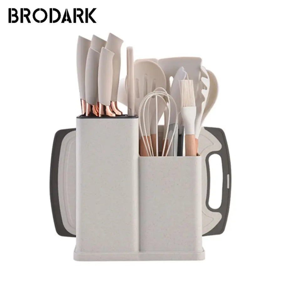 19 piece Silicone Kitchenware Set: Cooking Spoon, Shovel, Cutting Board, Fruit Knife, Chef Knife, Combination Set
