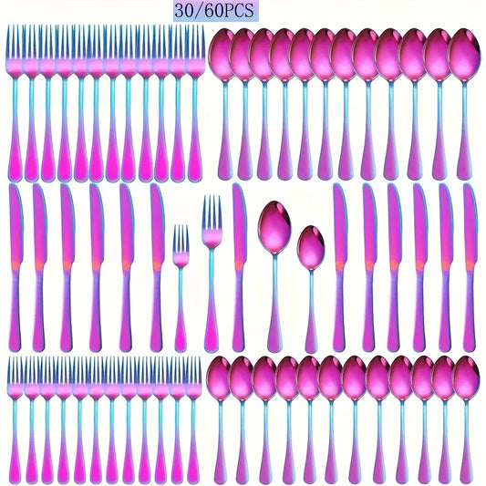 30/60pcs Stainless Steel High-end Tableware Set - Dishwasher Safe