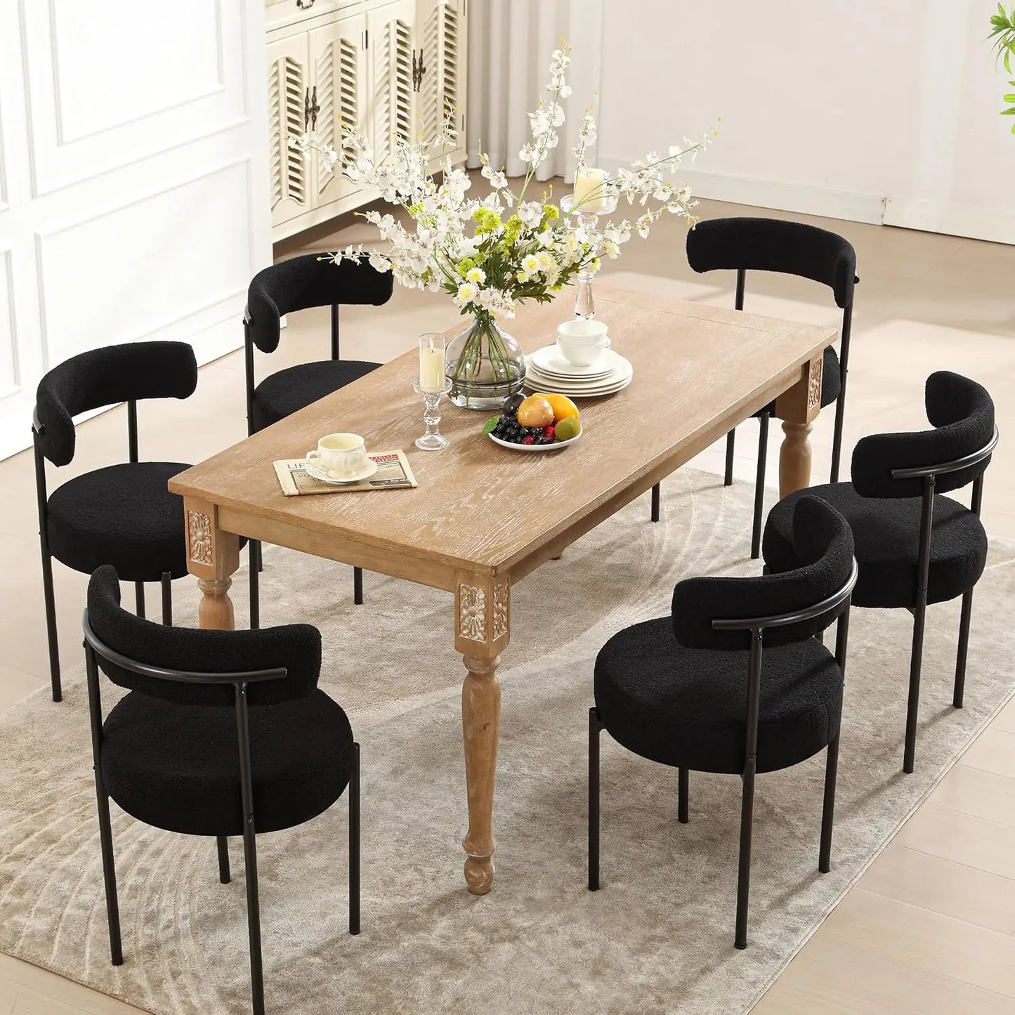 Dining Chairs Set of 6,  Upholstered with Curved Backrest, 2 Color Choices
