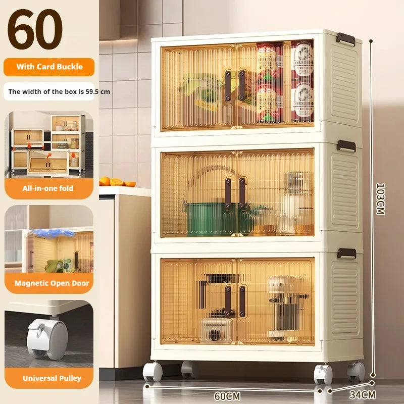 Folding Living Room Cabinet, Multifunction Closet Organizer - Wheels, Stackable, Large Capacity Storage: Box Shelf