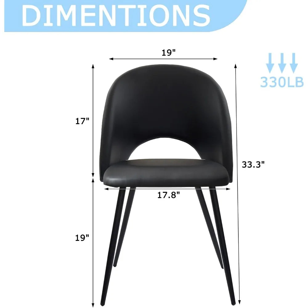 Comfortable Black Modern Leather Dining Chairs with Soft Cushion Seat and Sturdy Metal Legs