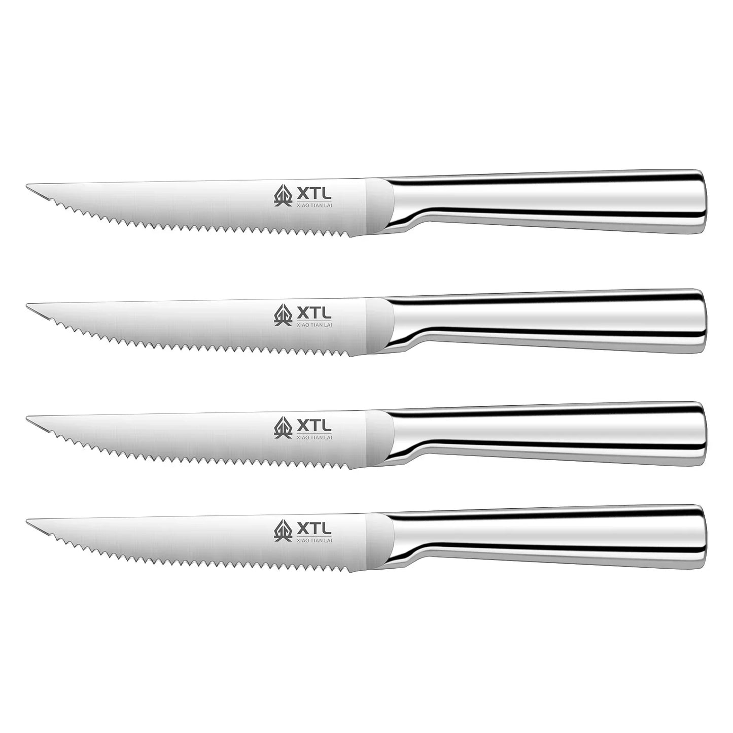 Steak Knife Set: Stainless Steel Kitchen Knives - One Piece, Handle to the Tip of the Blade