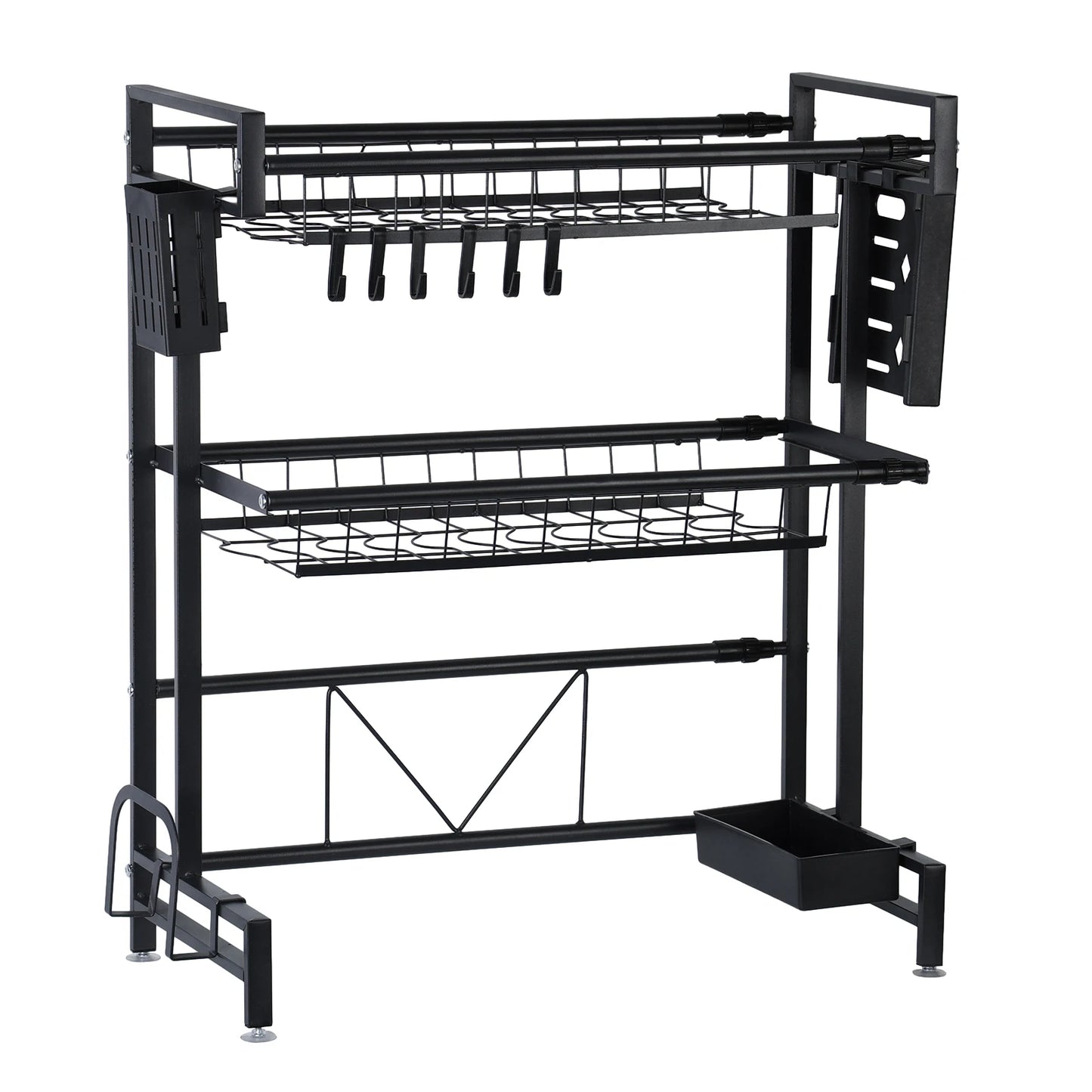2 Tier Kitchen Storage Shelf -  Above Sink, Adjustable Draining Rack, Multifunctional Organizer