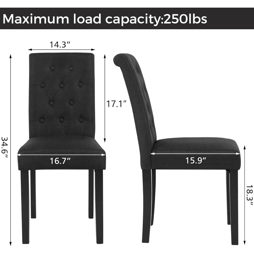 Set of 6 Upholstered Fabric Dining Chairs with Button-Tufted Details (Set of 6 Black)