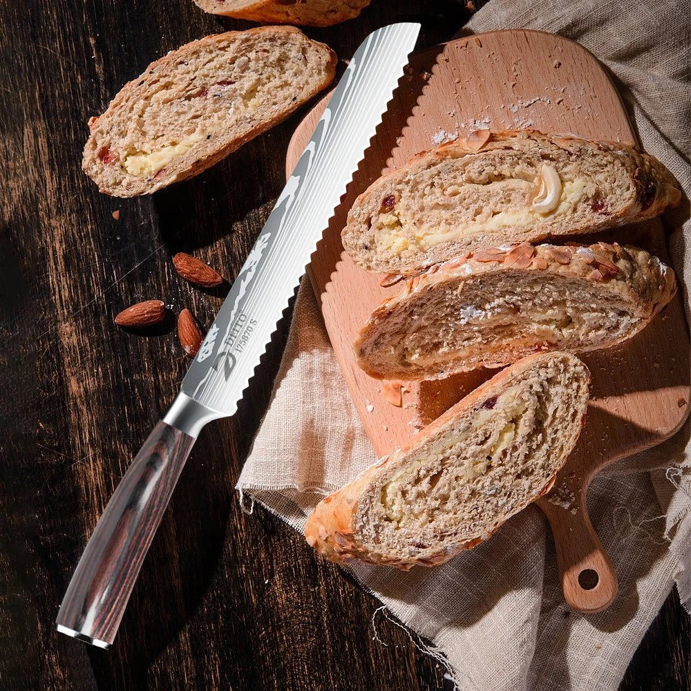Bread Knife - Laser Sharp, Damascus Steel Chef's Knife with gift box