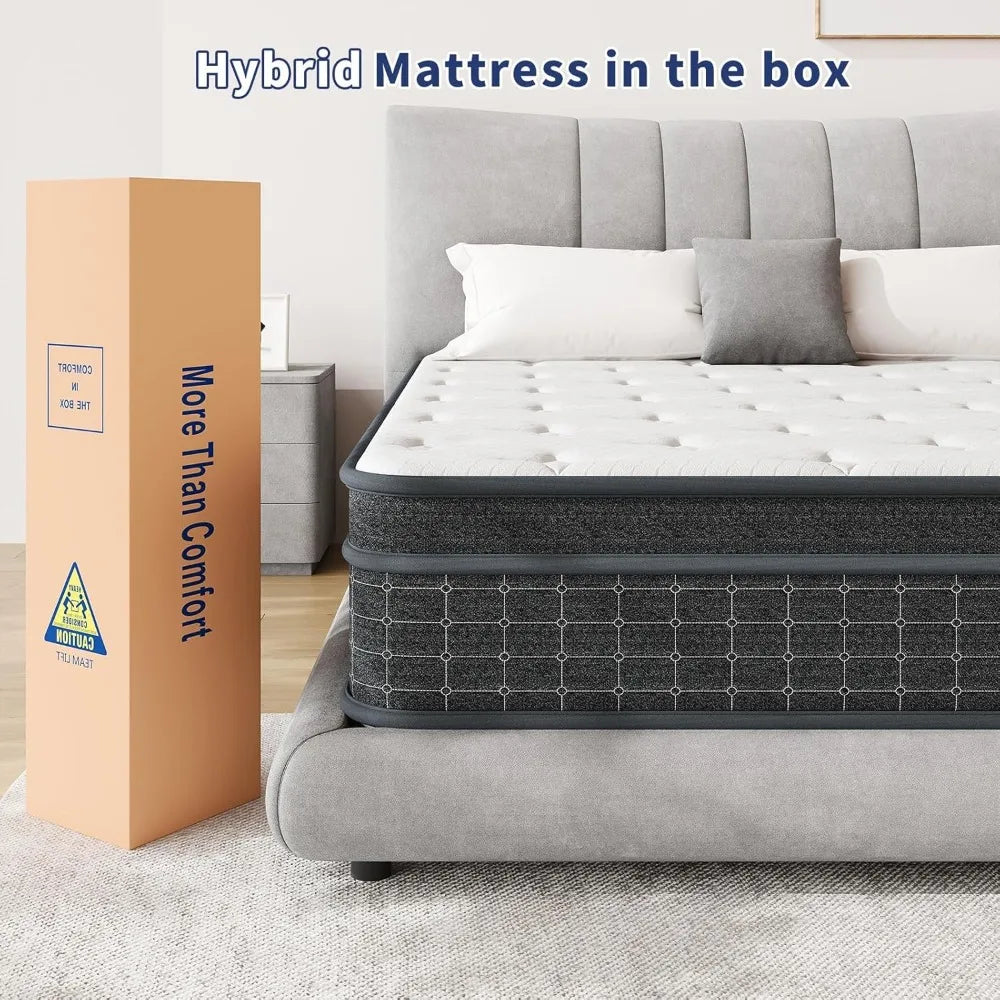12 Inch Mattresses in a Box, Individually Wrapped Pocket Coils for Isolate Motion, Pressure Relief