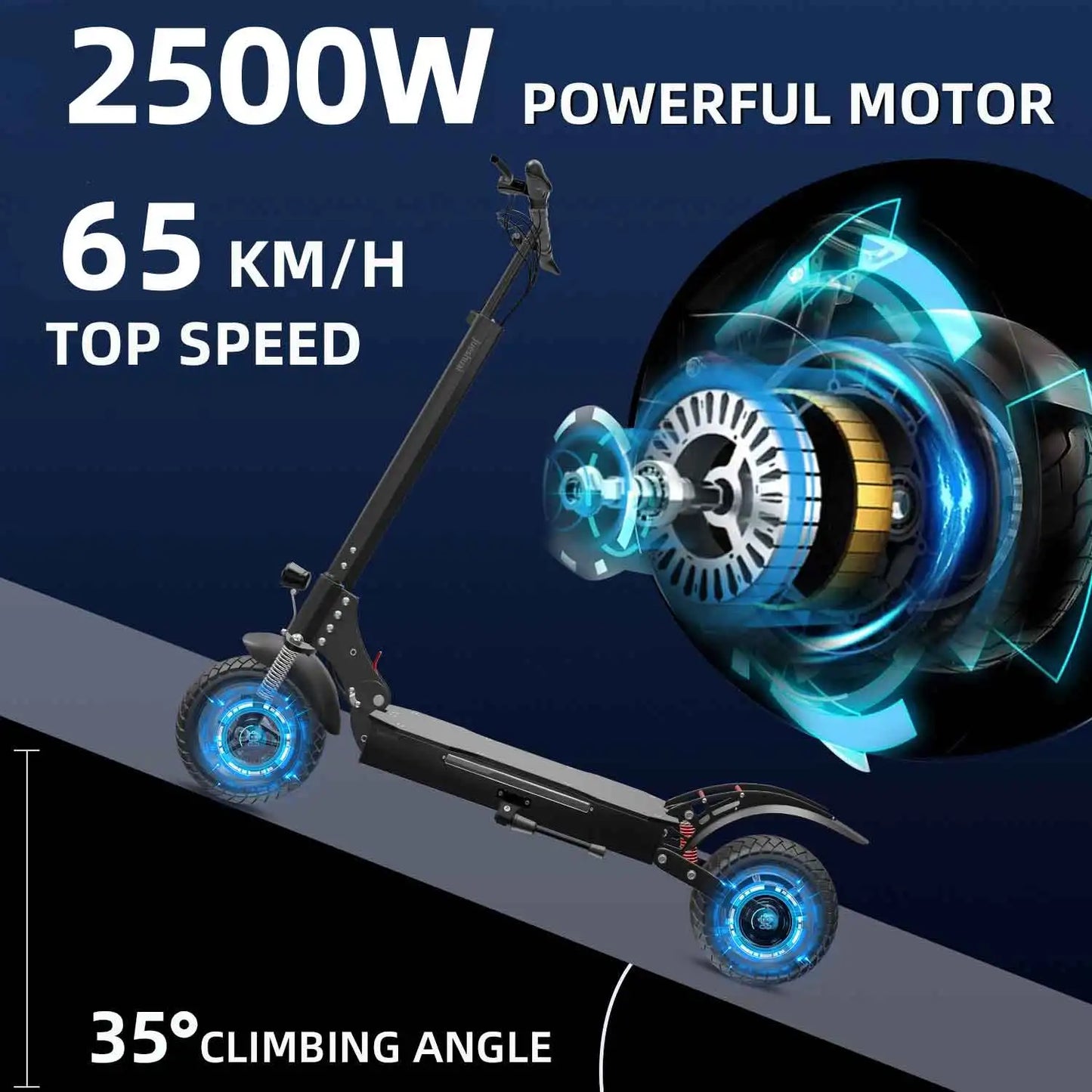 1200W-2500W Adult Electric Scooter: Up to 65km/h 80km 48V/52V Motor 10'' Pneumatic Tires Foldable