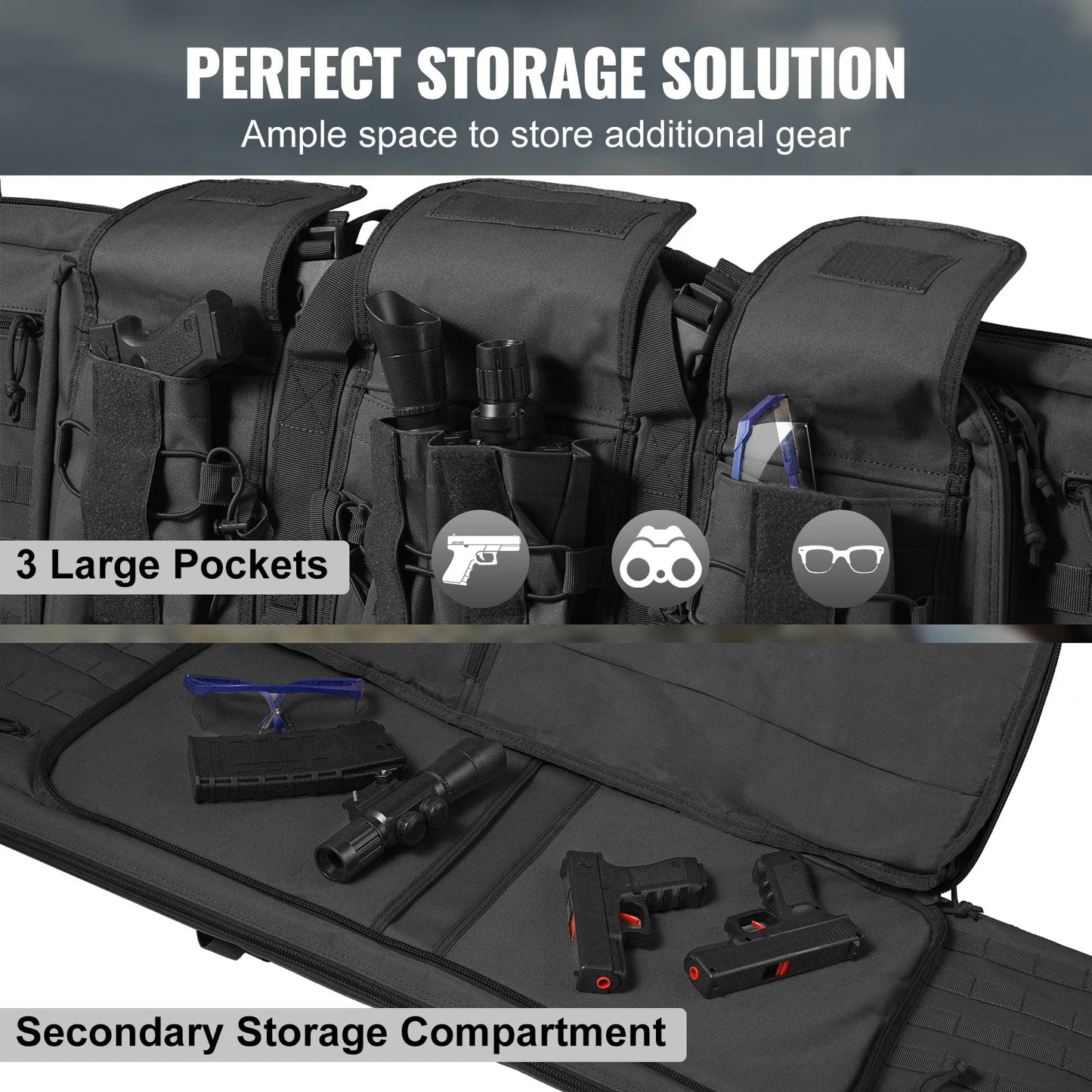 Tactical Double Long Gun Soft Bag, Lockable Zipper for Two 34"-40" Rifles & 2 Pistols
