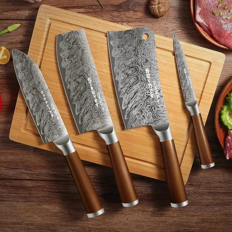 Japanese 4-Piece Damascus Kitchen Knife Set - Stainless Steel Chefs Knives, Home and Restaurant Use