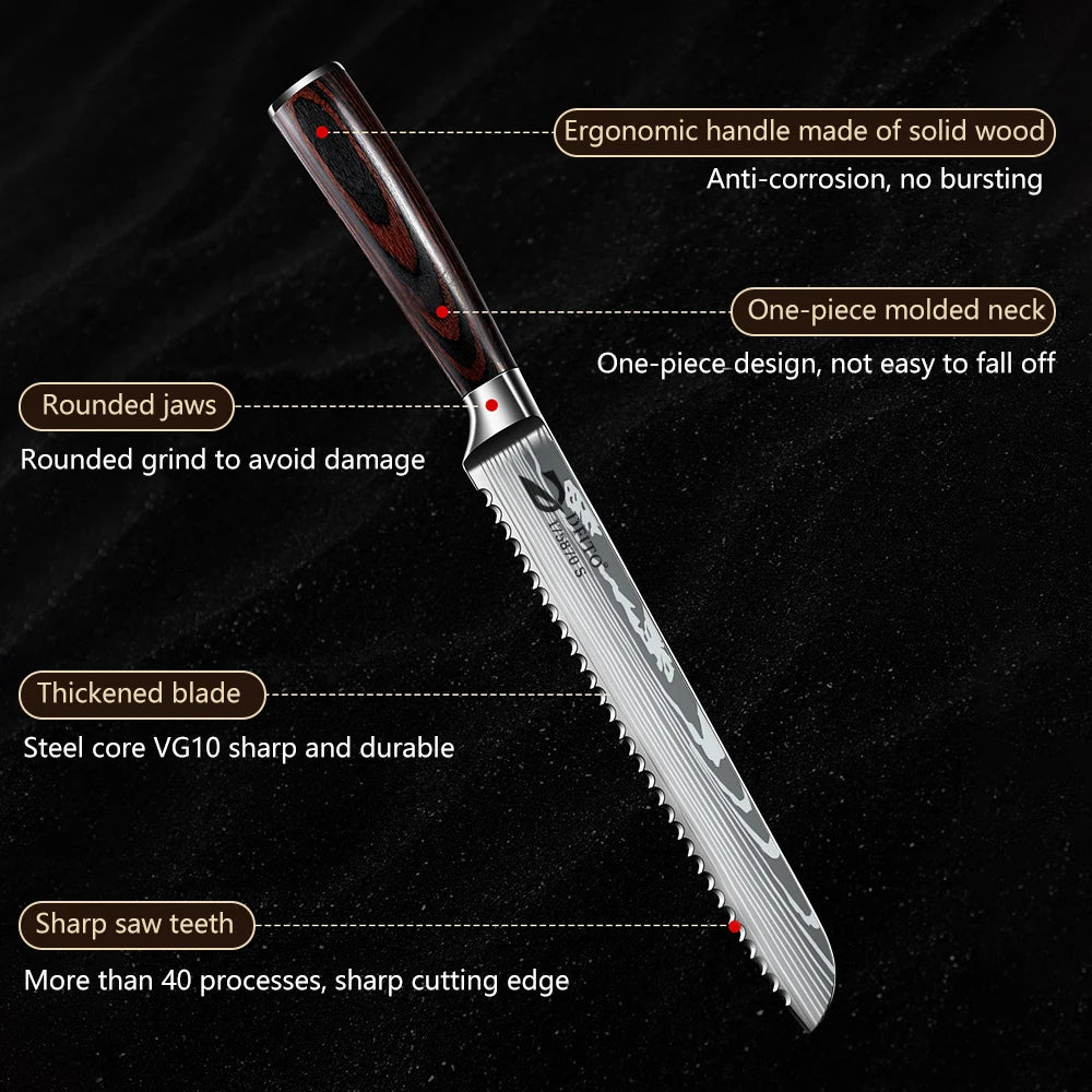 Bread Knife - Laser Sharp, Damascus Steel Chef's Knife with gift box