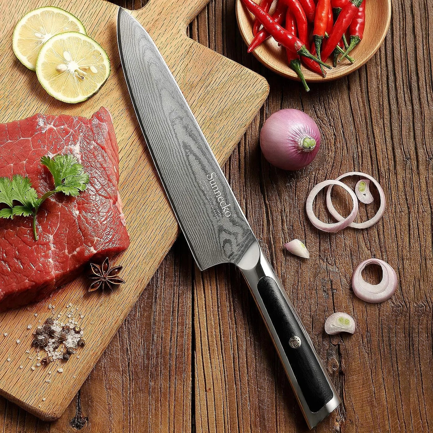 Sunnecko Chef's Knives 8"/6.5" VG10 Damascus Steel, G10 Handle