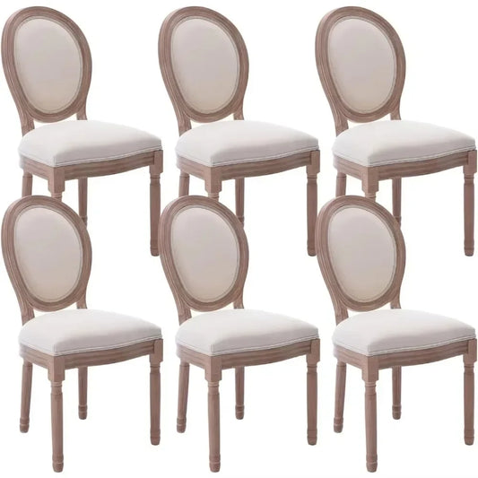 French Country Dining Chairs Set of 6 - Vintage Louis Chairs with Curved Backrest and Beautifully Carved Solid Wood Frame