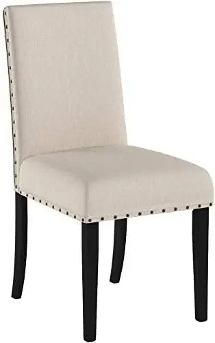 Furniture Biony Tan Fabric Dining Chairs with Nailhead Trim, Set of 2, Brown, Tan