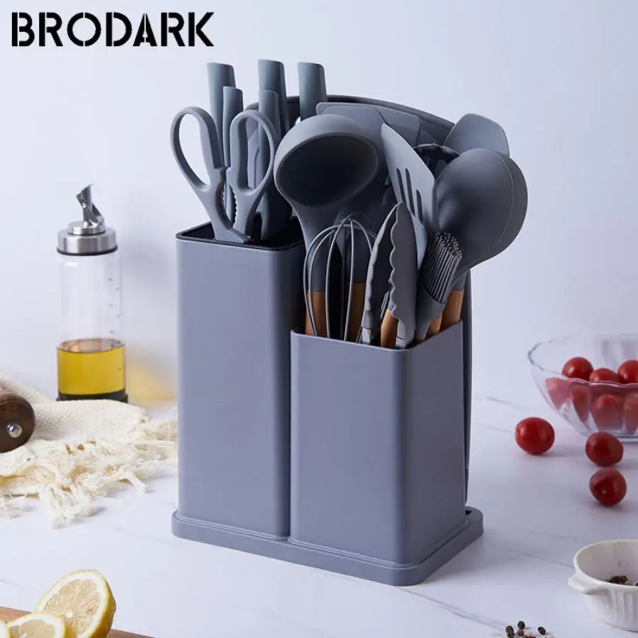 Bucket Silicone Kitchenware Sets - 19 Piece, Food Grade Silicone Cooking Utensils, 6 color options