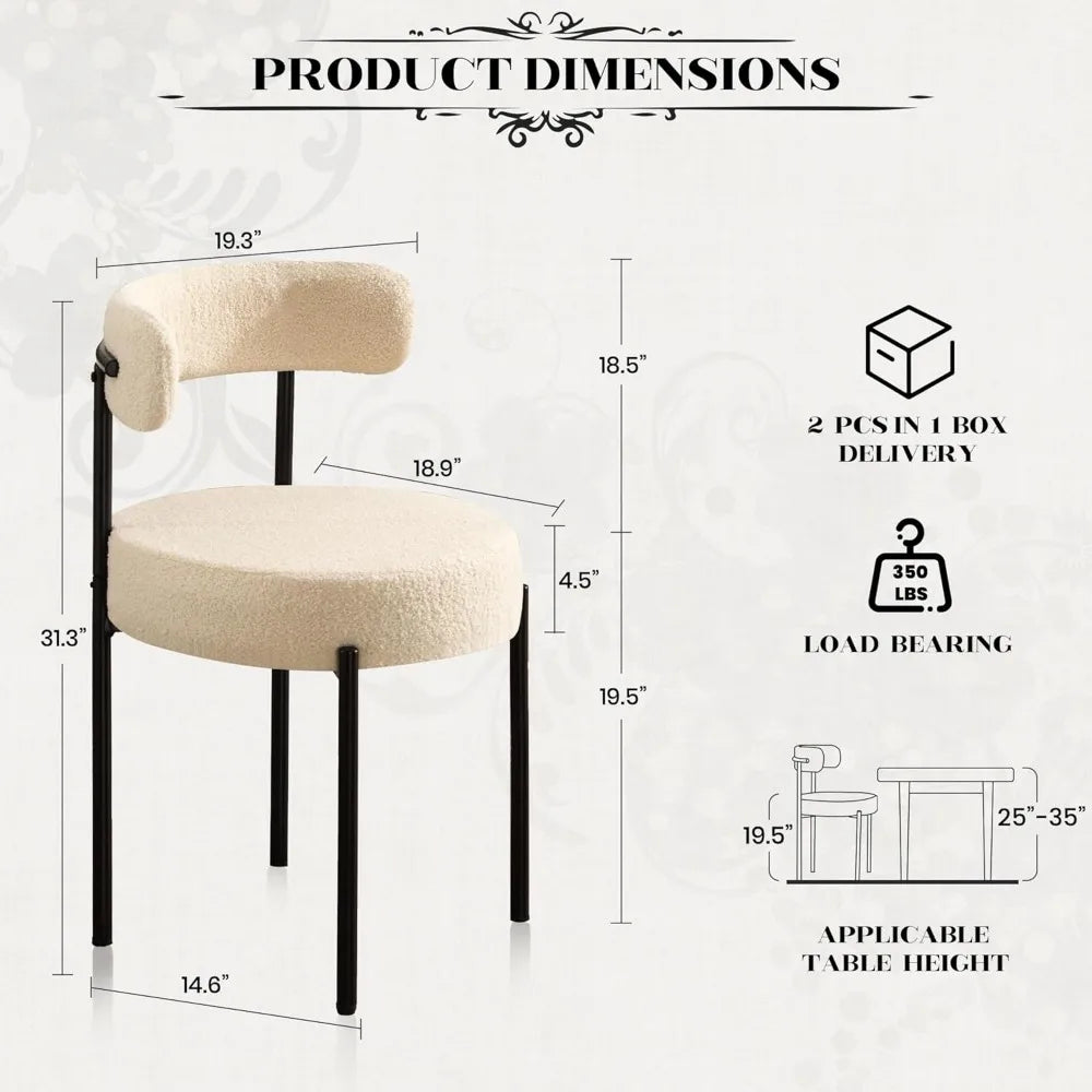 Dining Chairs Set of 6,  Upholstered with Curved Backrest, 2 Color Choices