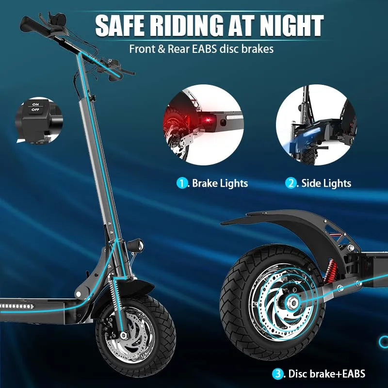 1200W-2500W Adult Electric Scooter: Up to 65km/h 80km 48V/52V Motor 10'' Pneumatic Tires Foldable