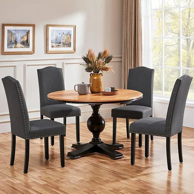 Dining Chairs - Set of 4 Fabric Parson Chairs with Rubber Wood Legs and Upholstered Backrest