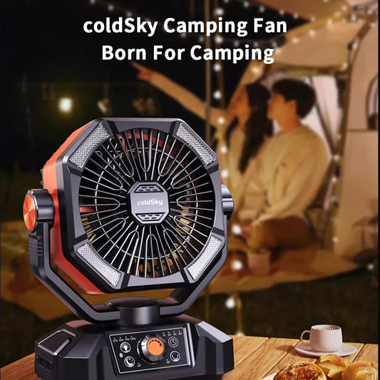 Outdoor Camping, Fishing etc., Fan with 4 LED Lantern, 8 Speeds, Auto-off Timer 20000mAh Battery