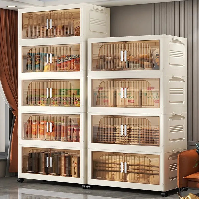 Folding Living Room Cabinet, Multifunction Closet Organizer - Wheels, Stackable, Large Capacity Storage: Box Shelf