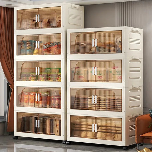 Folding Living Room Cabinet, Multifunction Closet Organizer - Wheels, Stackable, Large Capacity Storage: Box Shelf