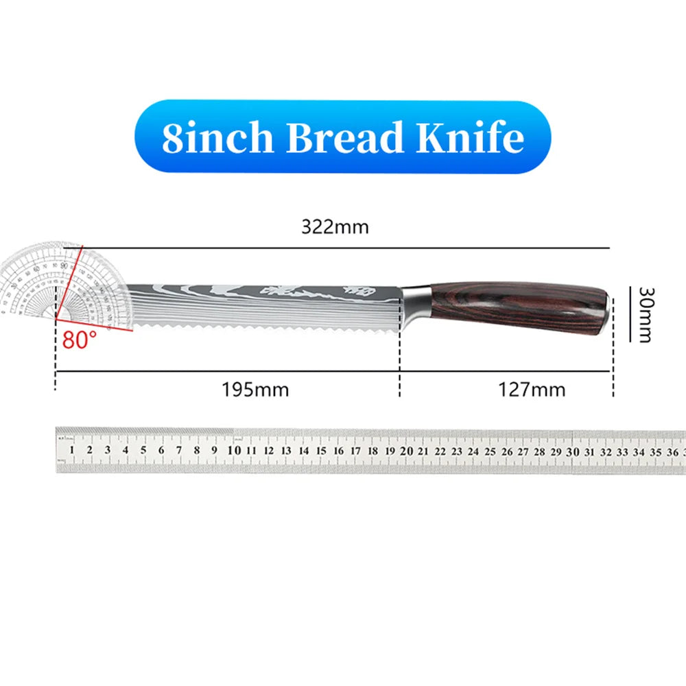 Bread Knife - Laser Sharp, Damascus Steel Chef's Knife with gift box