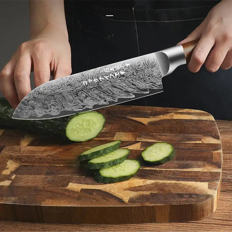 Japanese 4-Piece Damascus Kitchen Knife Set - Stainless Steel Chefs Knives, Home and Restaurant Use