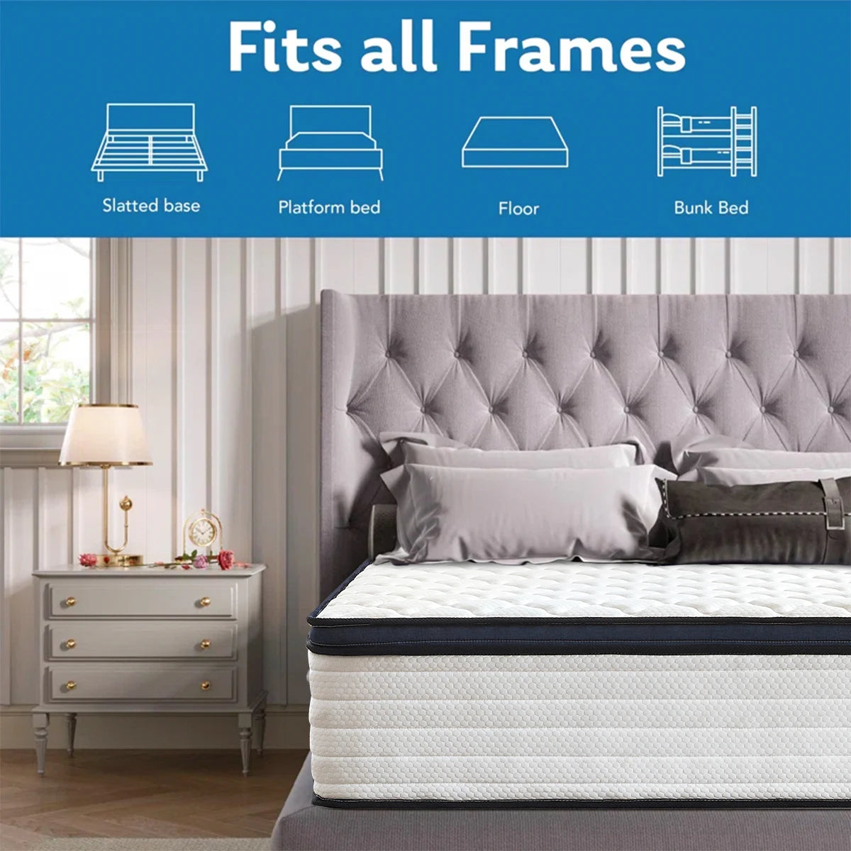 Gel Memory Foam Hybrid Mattress , Pressure Relief, Medium Firm Comfort, Motion Isolation, Mattress in a box