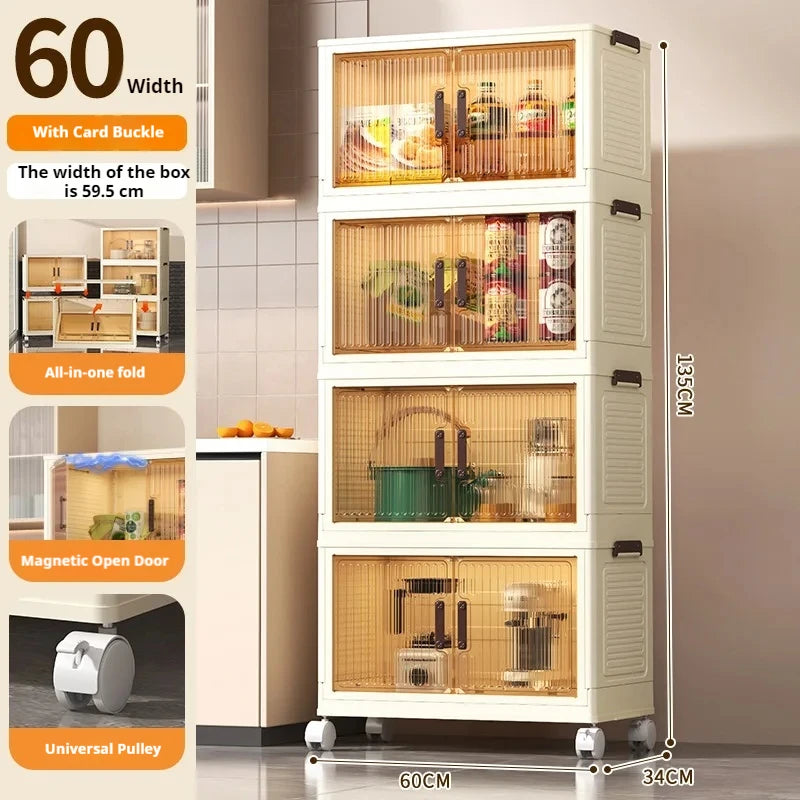 Folding Living Room Cabinet, Multifunction Closet Organizer - Wheels, Stackable, Large Capacity Storage: Box Shelf