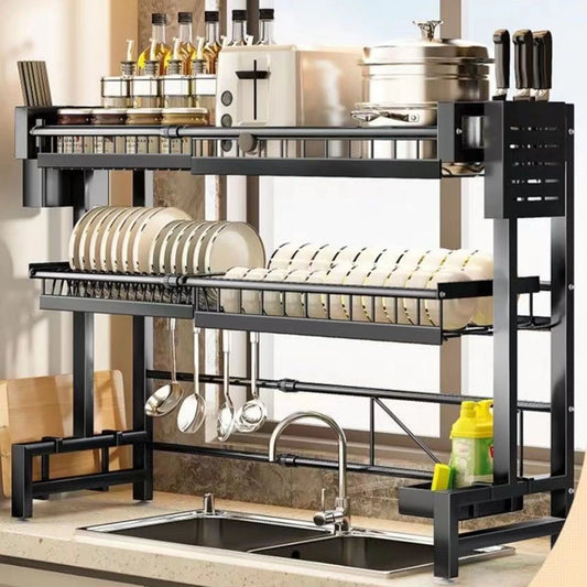 2 Tier Kitchen Storage Shelf -  Above Sink, Adjustable Draining Rack, Multifunctional Organizer
