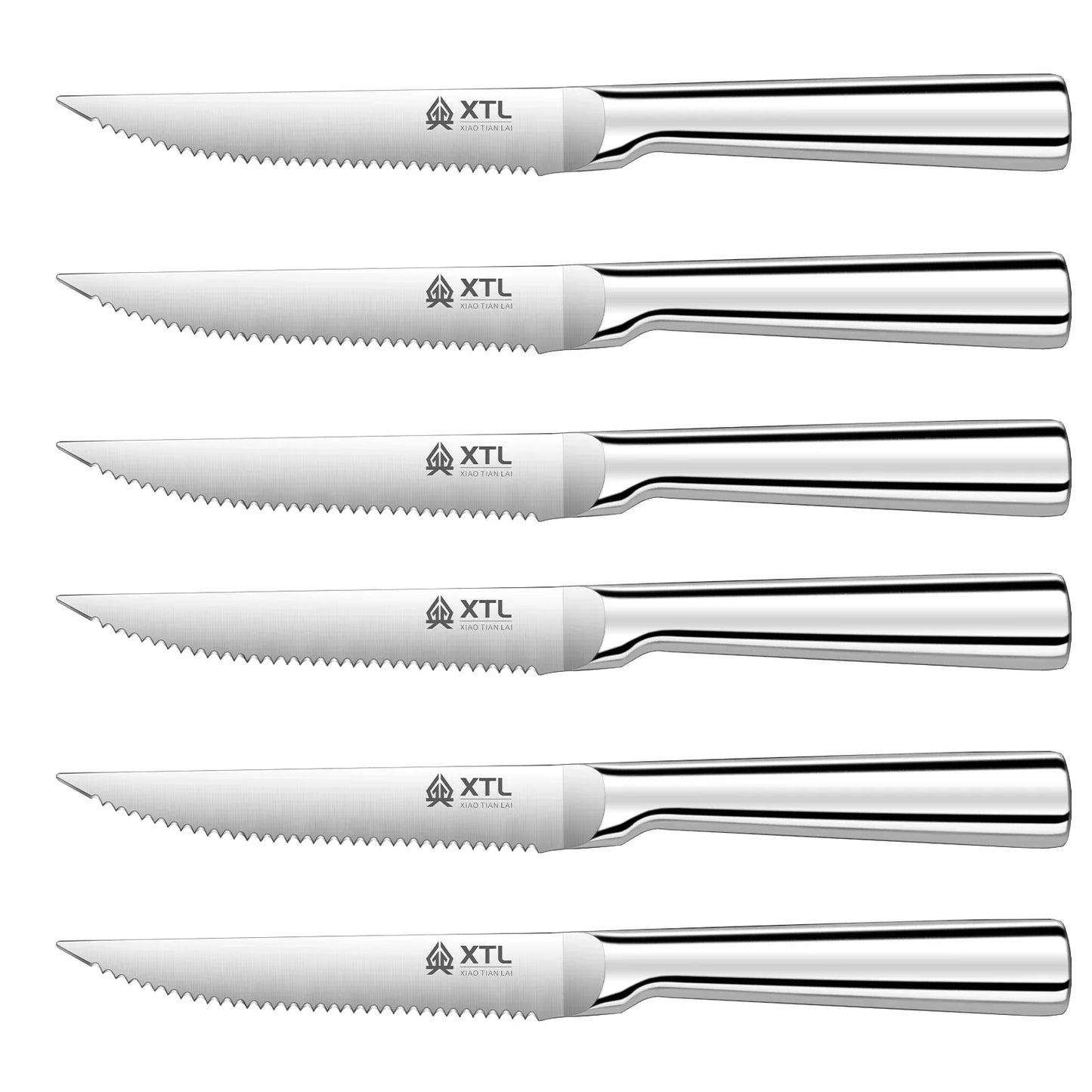 Steak Knife Set: Stainless Steel Kitchen Knives - One Piece, Handle to the Tip of the Blade
