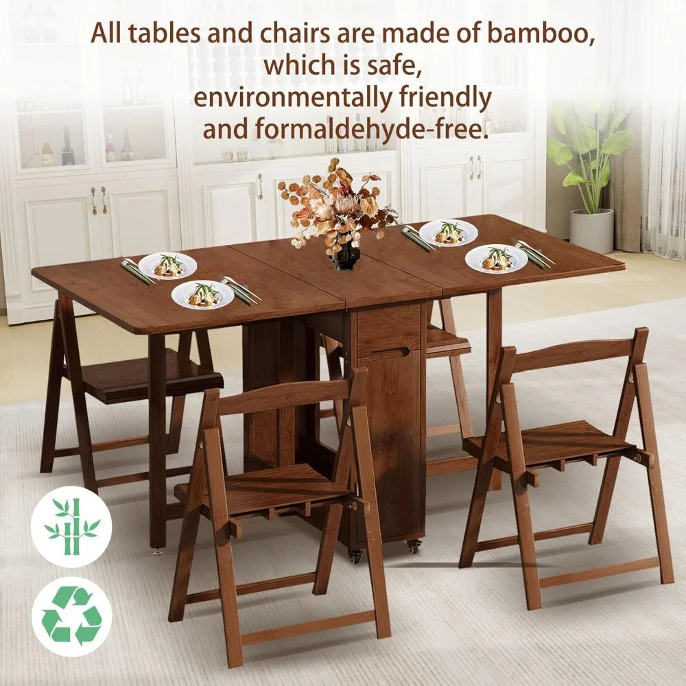 Folding Dining Table Set with 4 Chairs - Drop Leaf, No Assembly Required, Perfect for Apartments