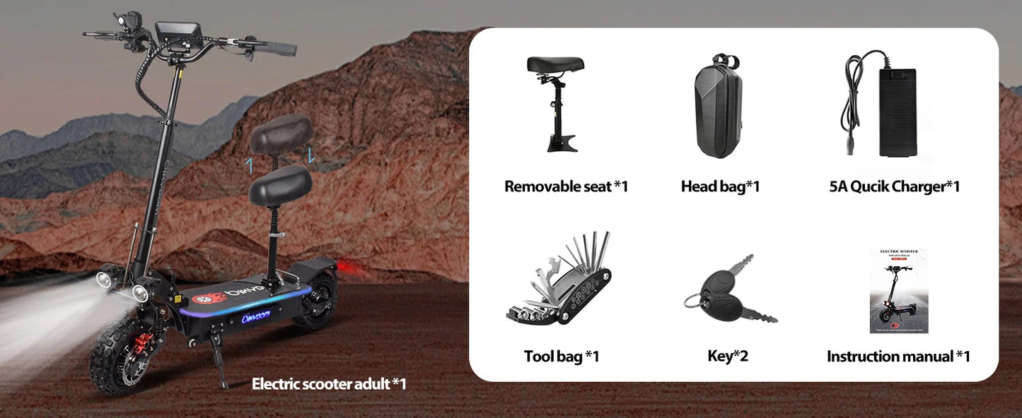 Electric Scooter for Adults, 5600W Dual Motors Up to 50 MPH, Range 50 Miles, 60V, 27Ah, Large Capacity Battery