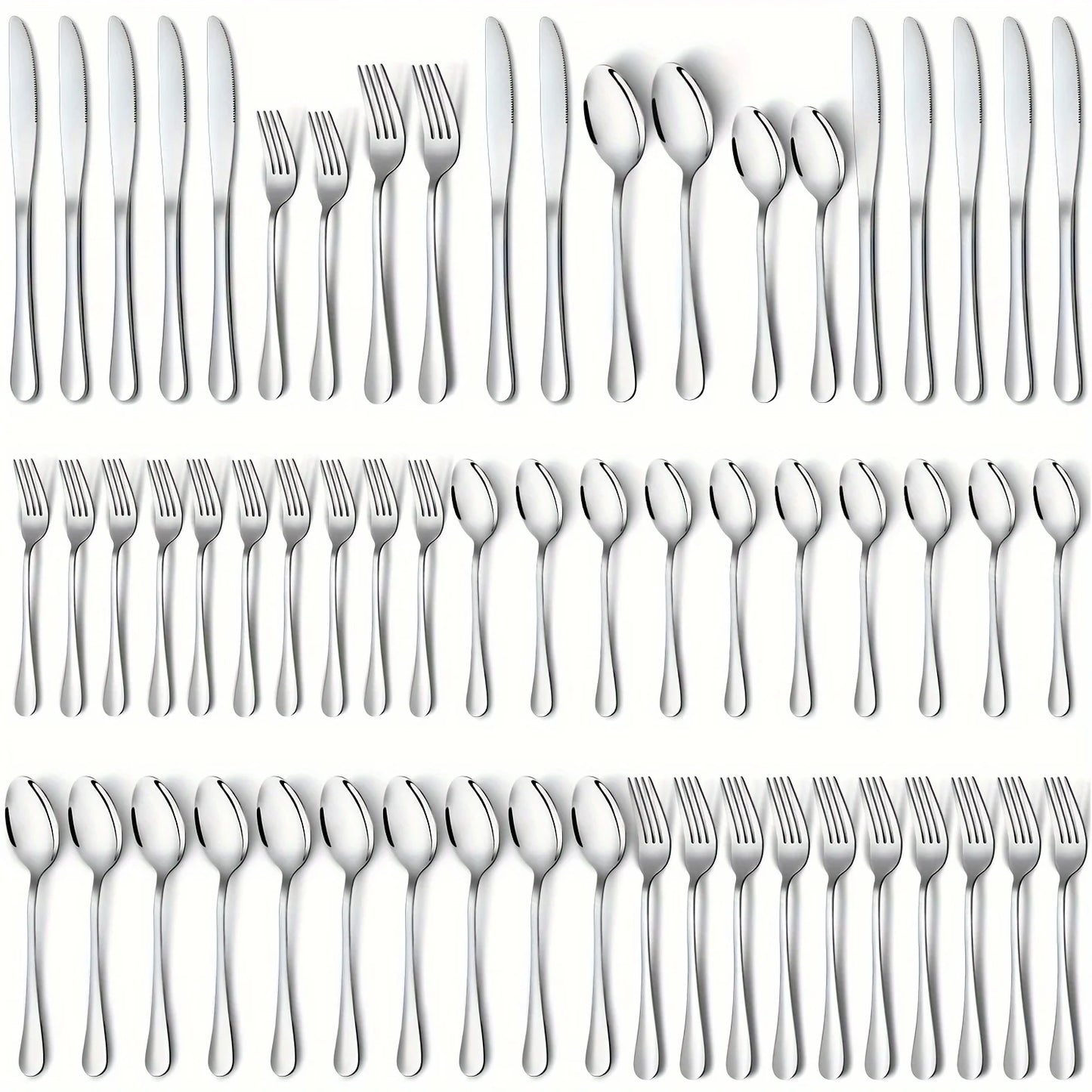 60pcs, Stainless Steel Flatware Set - Black, Mirror Polished Cutlery Set, Dishwasher Safe, also comes in silver and gold