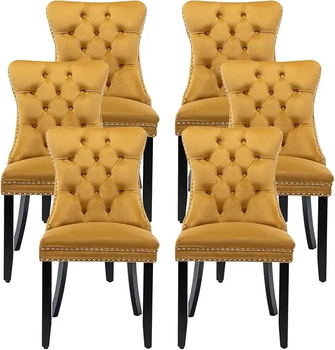Leather Dining Chairs Set of 6, Luxury Wingback Upholstered Dining Chairs with Nailhead Trim and Solid Wood Legs, 10 Color Choices