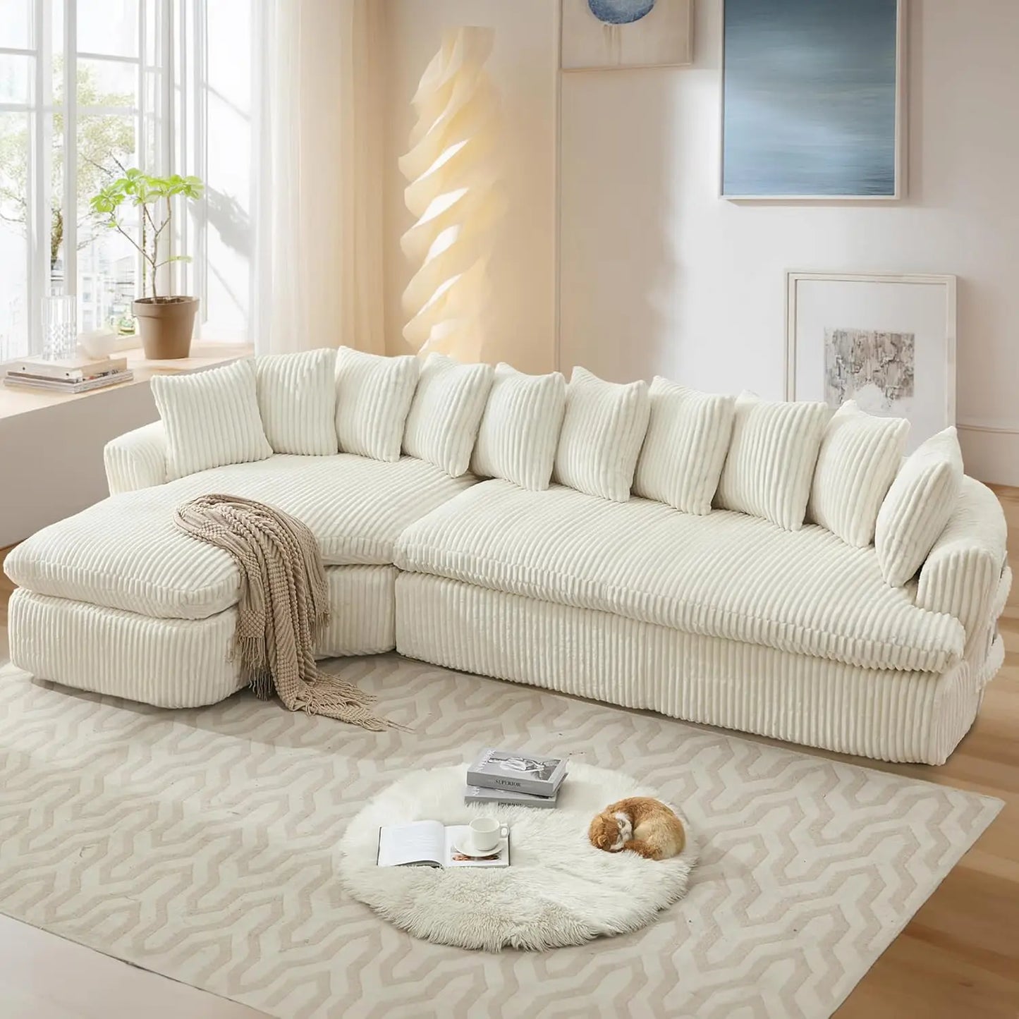 127'' Modern Curved Corduroy Cloud Sofa - 4 Color Choices